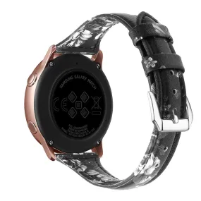 20mm Universal patterned genuine leather watch strap with - Black / Grey Flower