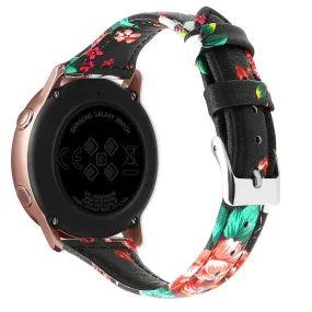 22mm Universal patterned genuine leather watch strap with - Black / Red Flower