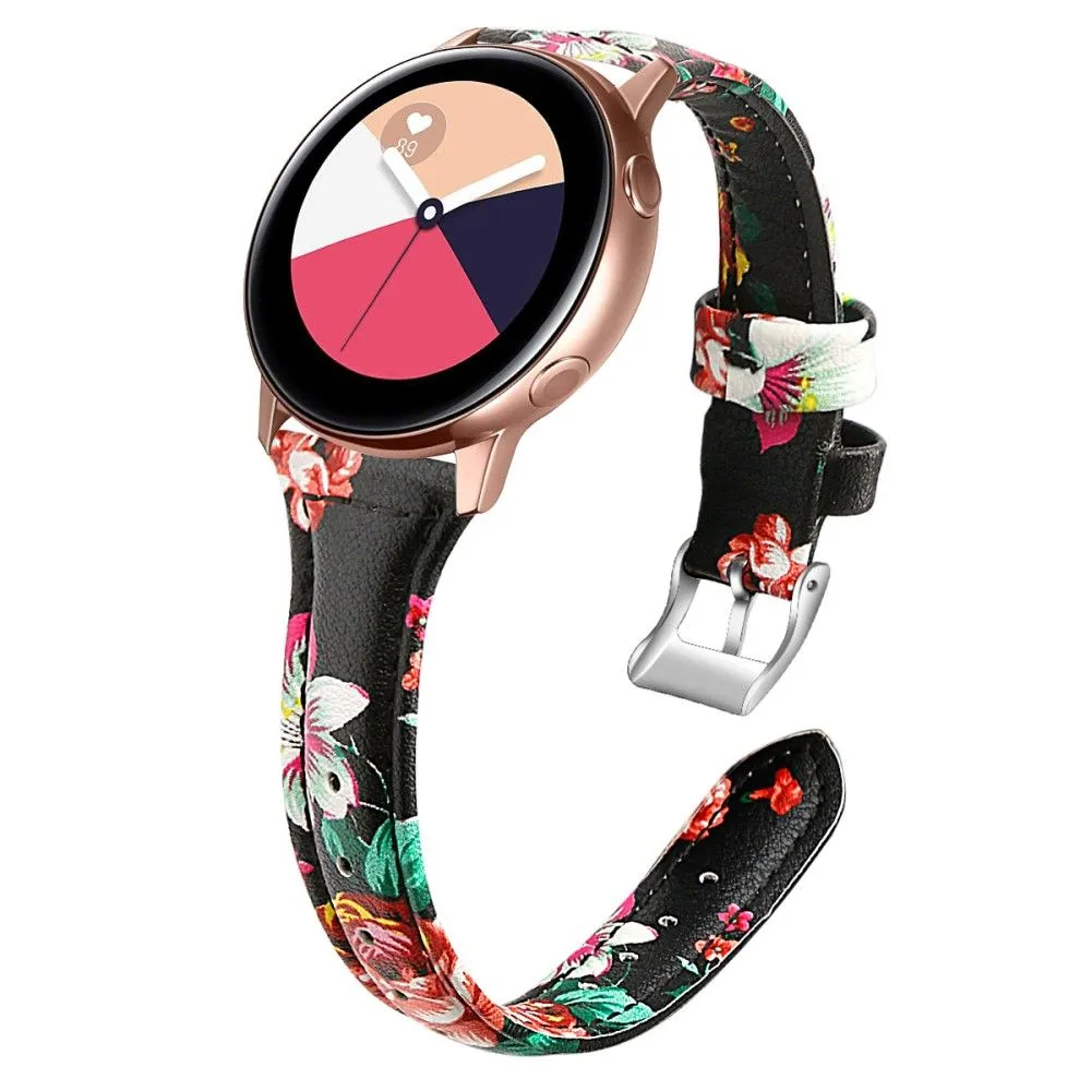 22mm Universal patterned genuine leather watch strap with - Black / Red Flower