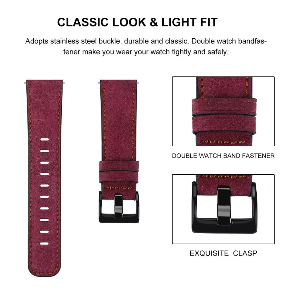 22mm Universal vintage genuine leather watch strap - Rose