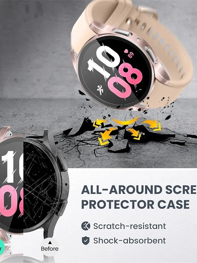 3 Pack Watch Case with Screen Protector Compatible with Samsung Galaxy Watch 5 40mm / Watch 5 44mm / Watch 4 40mm / Watch 4 44mm Scratch Resistant Rugged Bumper Full Cover Tempered Glass / Hard PC