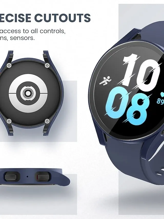 3 Pack Watch Case with Screen Protector Compatible with Samsung Galaxy Watch 5 40mm / Watch 5 44mm / Watch 4 40mm / Watch 4 44mm Scratch Resistant Rugged Bumper Full Cover Tempered Glass / Hard PC