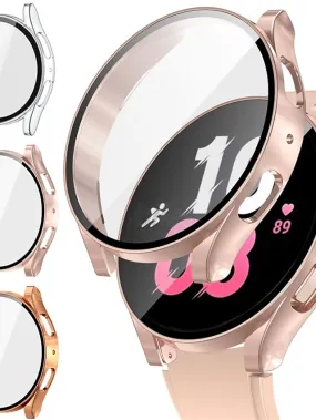 3 Pack Watch Case with Screen Protector Compatible with Samsung Galaxy Watch 5 40mm / Watch 5 44mm / Watch 4 40mm / Watch 4 44mm Scratch Resistant Rugged Bumper Full Cover Tempered Glass / Hard PC