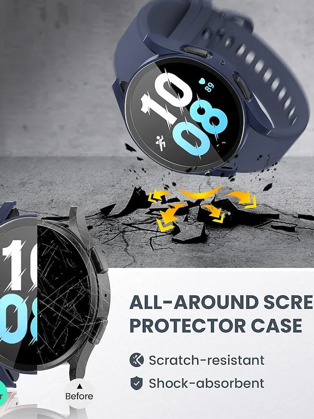 3 Pack Watch Case with Screen Protector Compatible with Samsung Galaxy Watch 5 40mm / Watch 5 44mm / Watch 4 40mm / Watch 4 44mm Scratch Resistant Rugged Bumper Full Cover Tempered Glass / Hard PC