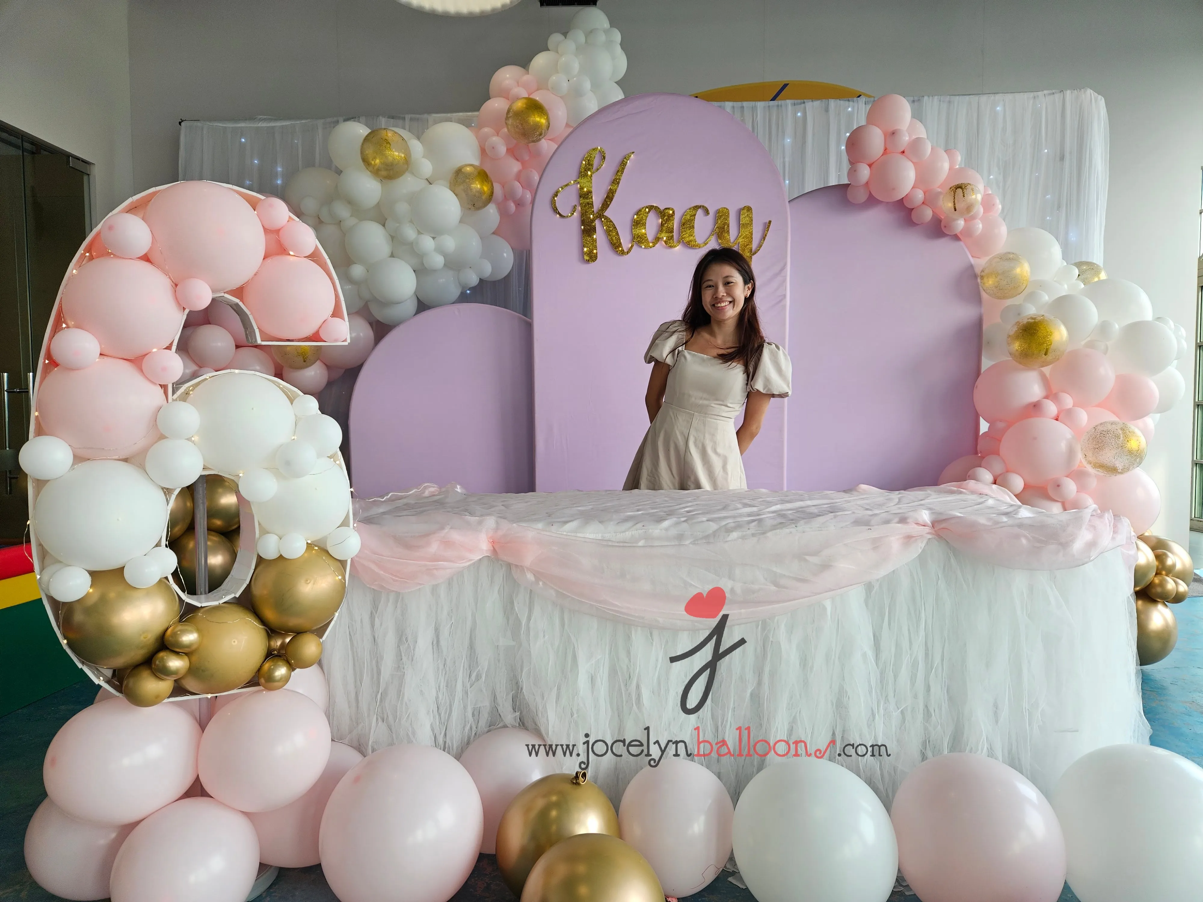 3 Panels & LED White Curtain Backdrop with Organic Balloon Garland