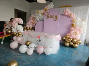 3 Panels & LED White Curtain Backdrop with Organic Balloon Garland