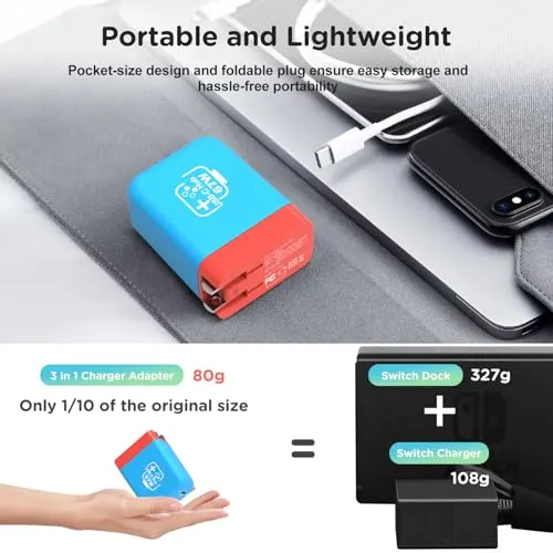 67W USB C Charger Dock for Nintendo Switch/OLED, Portable Travel TV Docking Station with 4K HDMI/USB2.0/PD Charging Port, Fast Charging Adapter with USB-C Cable for Laptop, Mobile Phone, Steam Deck