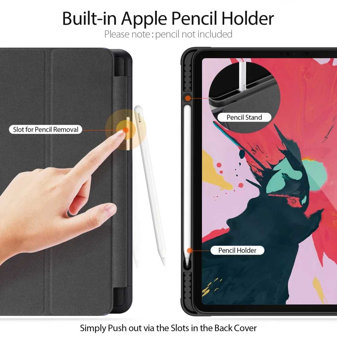 AMZER Horizontal PU Leather Case With Three-folding Holder & Pen Slot for iPad Pro 12.9 (4th/5th Gen) - Black