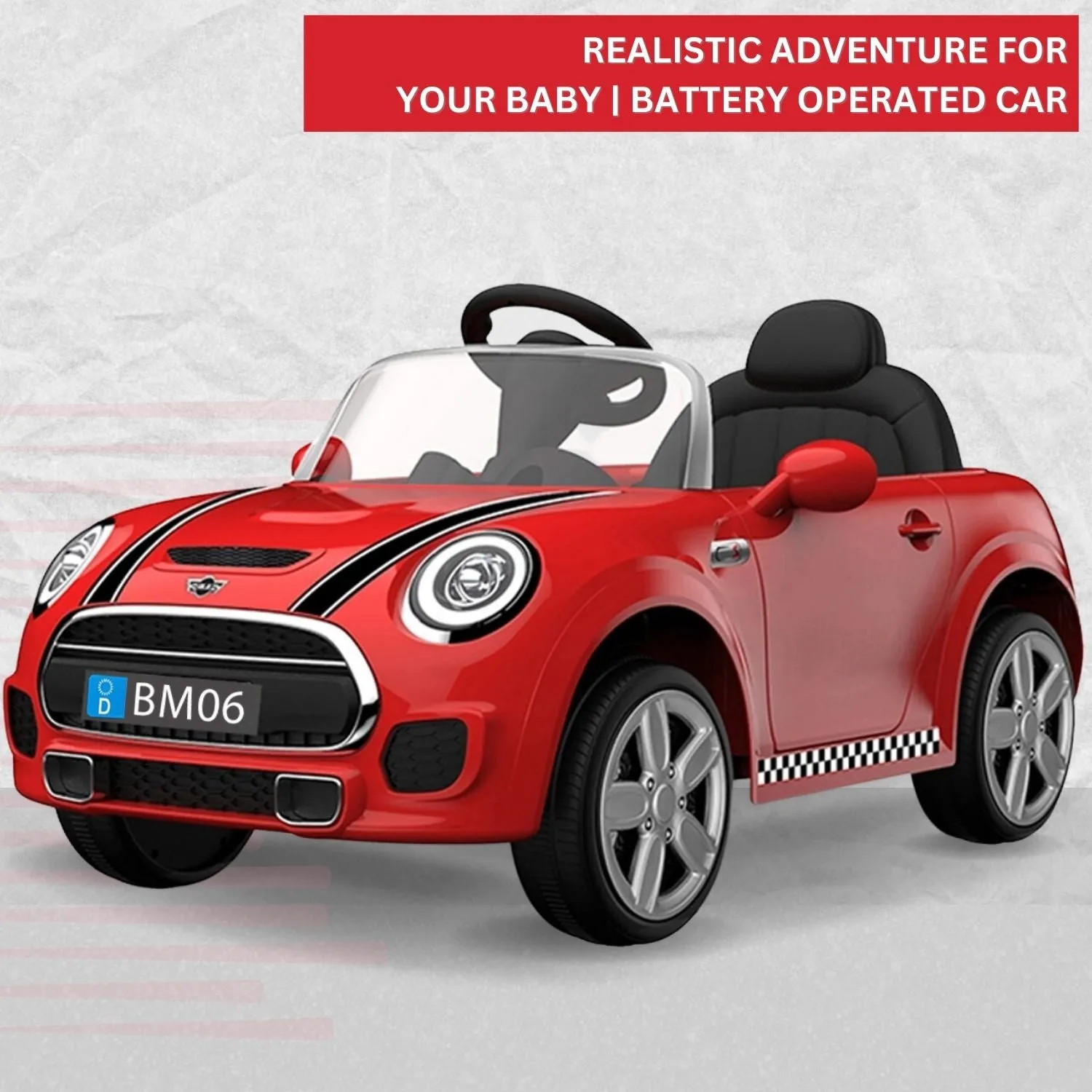 Baby Moo Mini Cooper Electric Ride-On Car for Kids | Rechargeable 12V Battery | Remote Control | USB MP3 Player | Ages 1-5 - Red