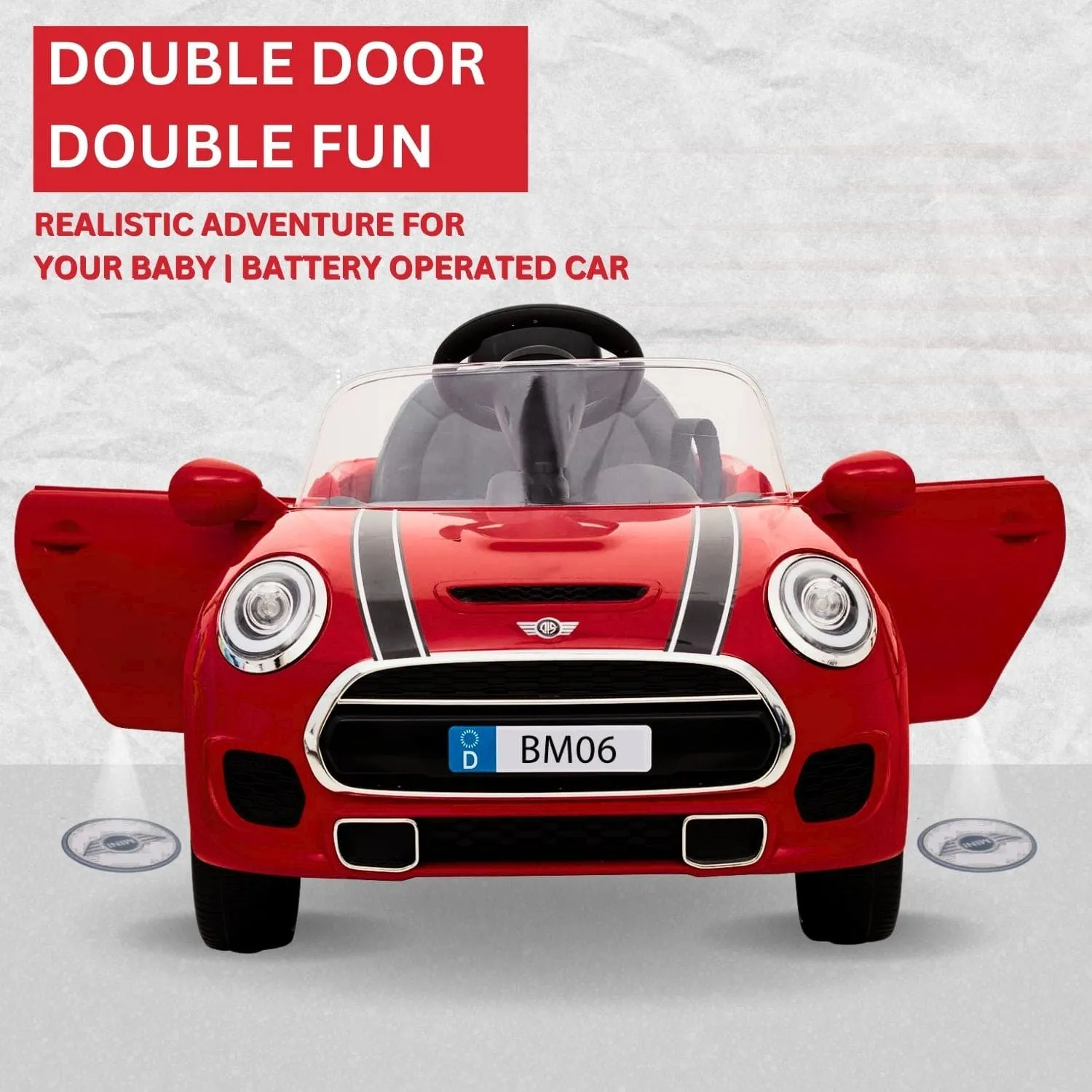 Baby Moo Mini Cooper Electric Ride-On Car for Kids | Rechargeable 12V Battery | Remote Control | USB MP3 Player | Ages 1-5 - Red