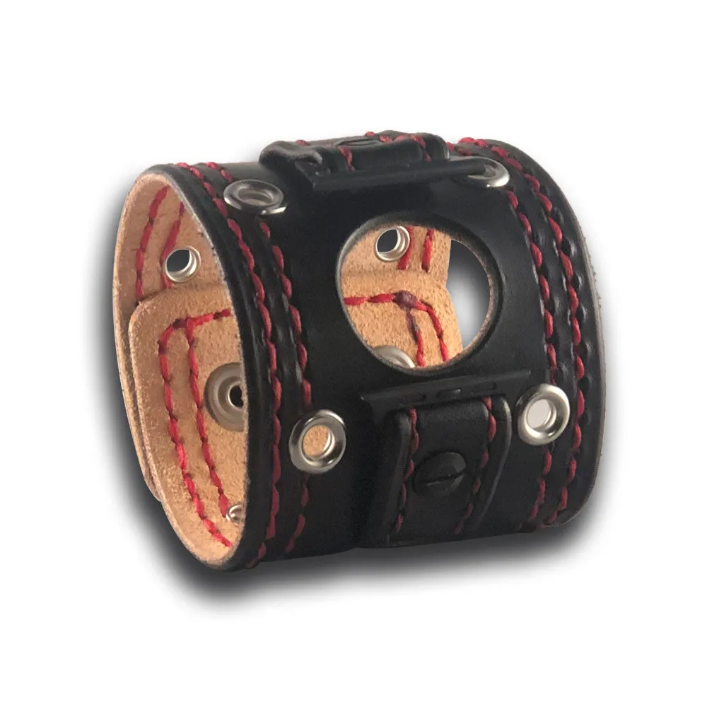 Black Apple iWatch Leather Cuff Watch Band with Celtic Snaps