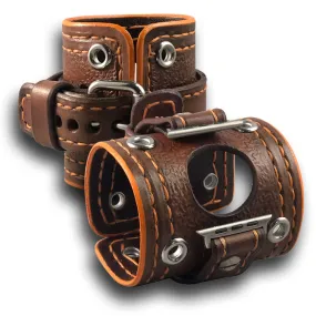 Brown and Orange Apple iWatch Leather Cuff Band with Eyelets