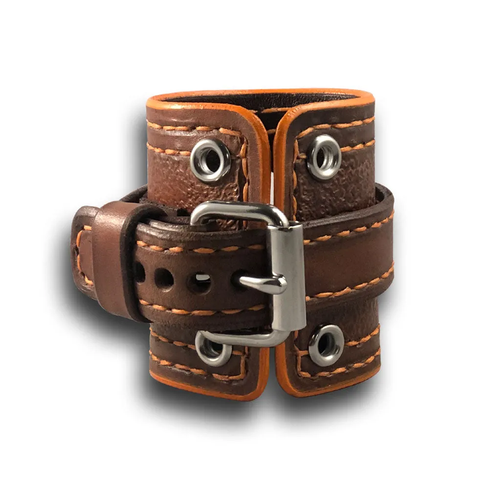 Brown and Orange Apple iWatch Leather Cuff Band with Eyelets