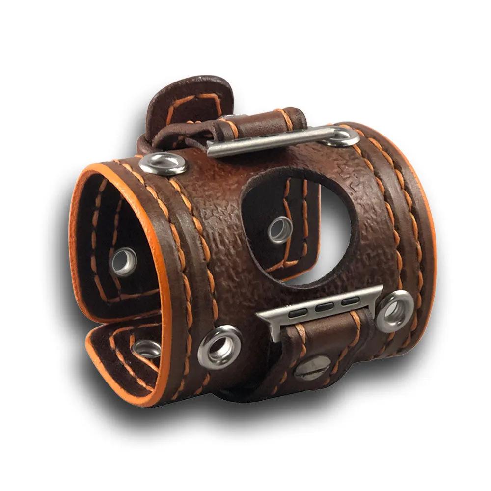 Brown and Orange Apple iWatch Leather Cuff Band with Eyelets