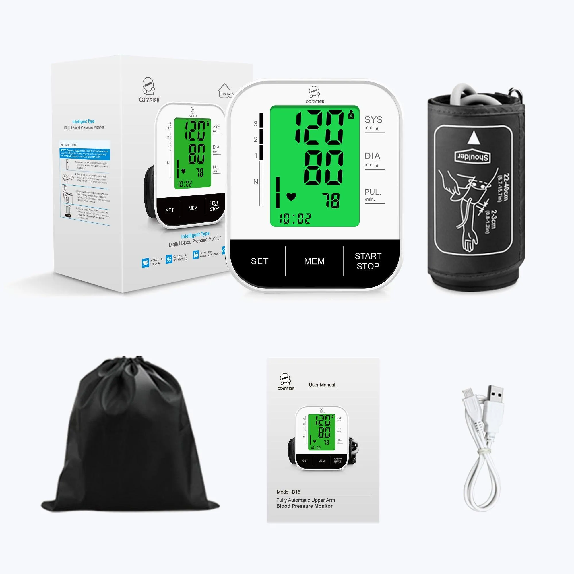 Comfier Arm Blood Pressure Monitor & Blood Pressure Cuff Machine - B15S