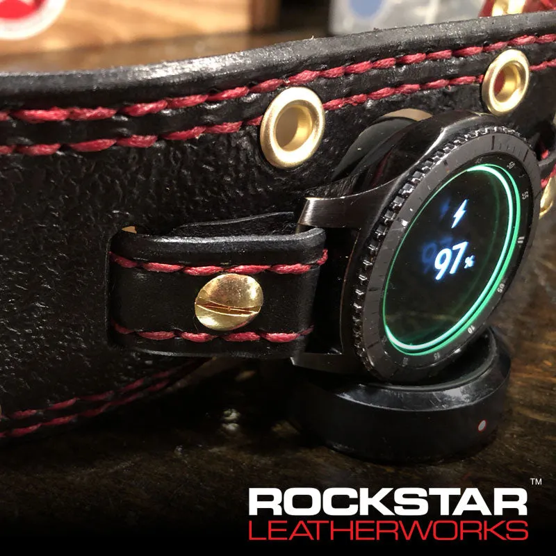 Crimson Stressed Samsung Leather Cuff Watch Band