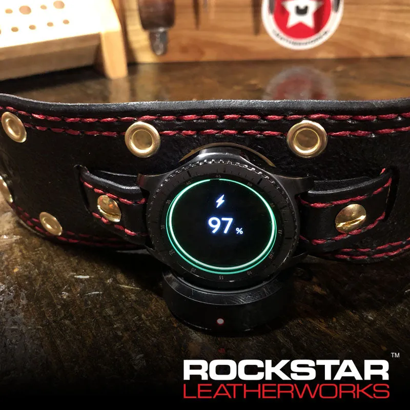 Crimson Stressed Samsung Leather Cuff Watch Band