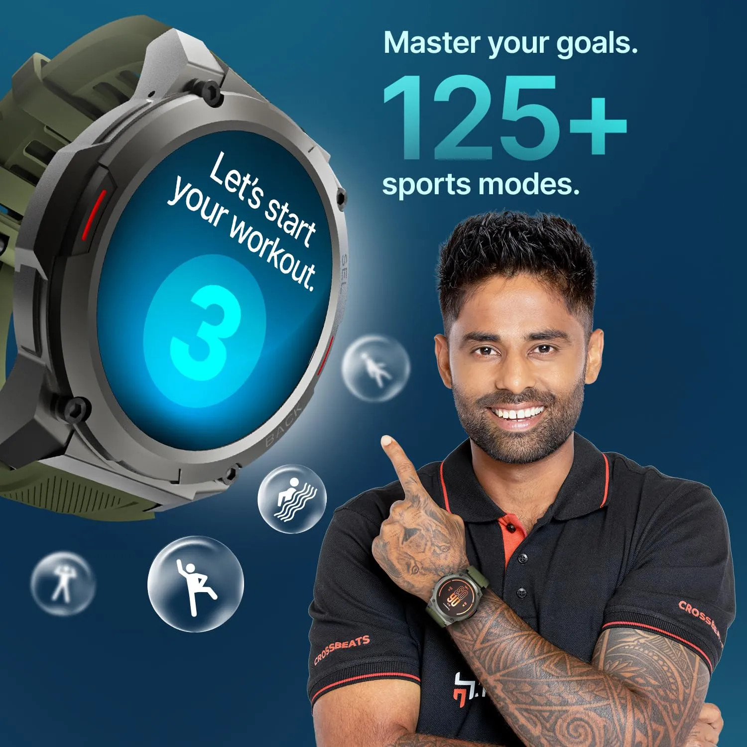 CrossBeats Armour 1.43" Super AMOLED Swimproof Always ON Bluetooth Calling Rugged Outdoor Military Standard Certified, 125  Sports Modes, 15 Day Battery Life Smartwatch for Men (Green)