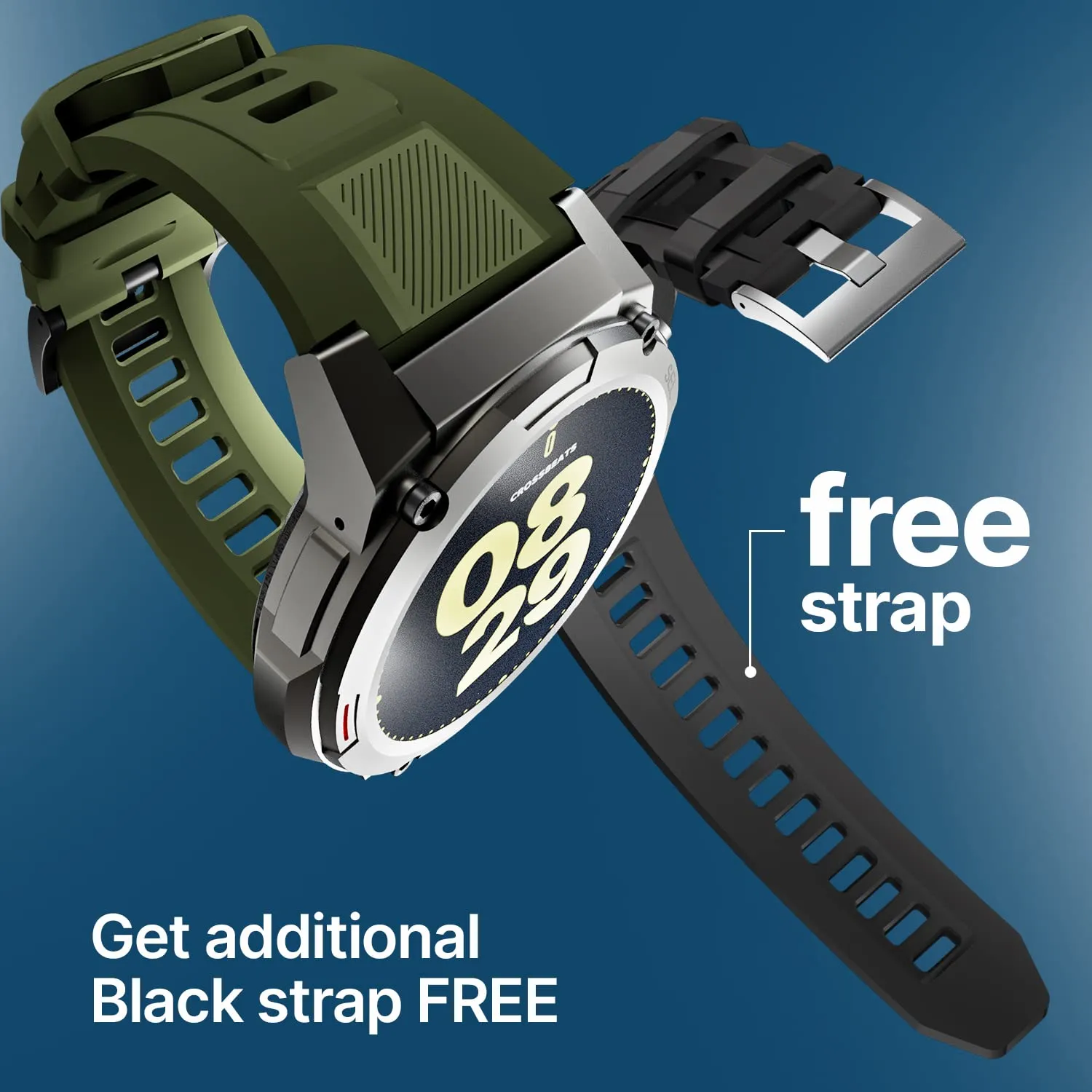 CrossBeats Armour 1.43" Super AMOLED Swimproof Always ON Bluetooth Calling Rugged Outdoor Military Standard Certified, 125  Sports Modes, 15 Day Battery Life Smartwatch for Men (Green)