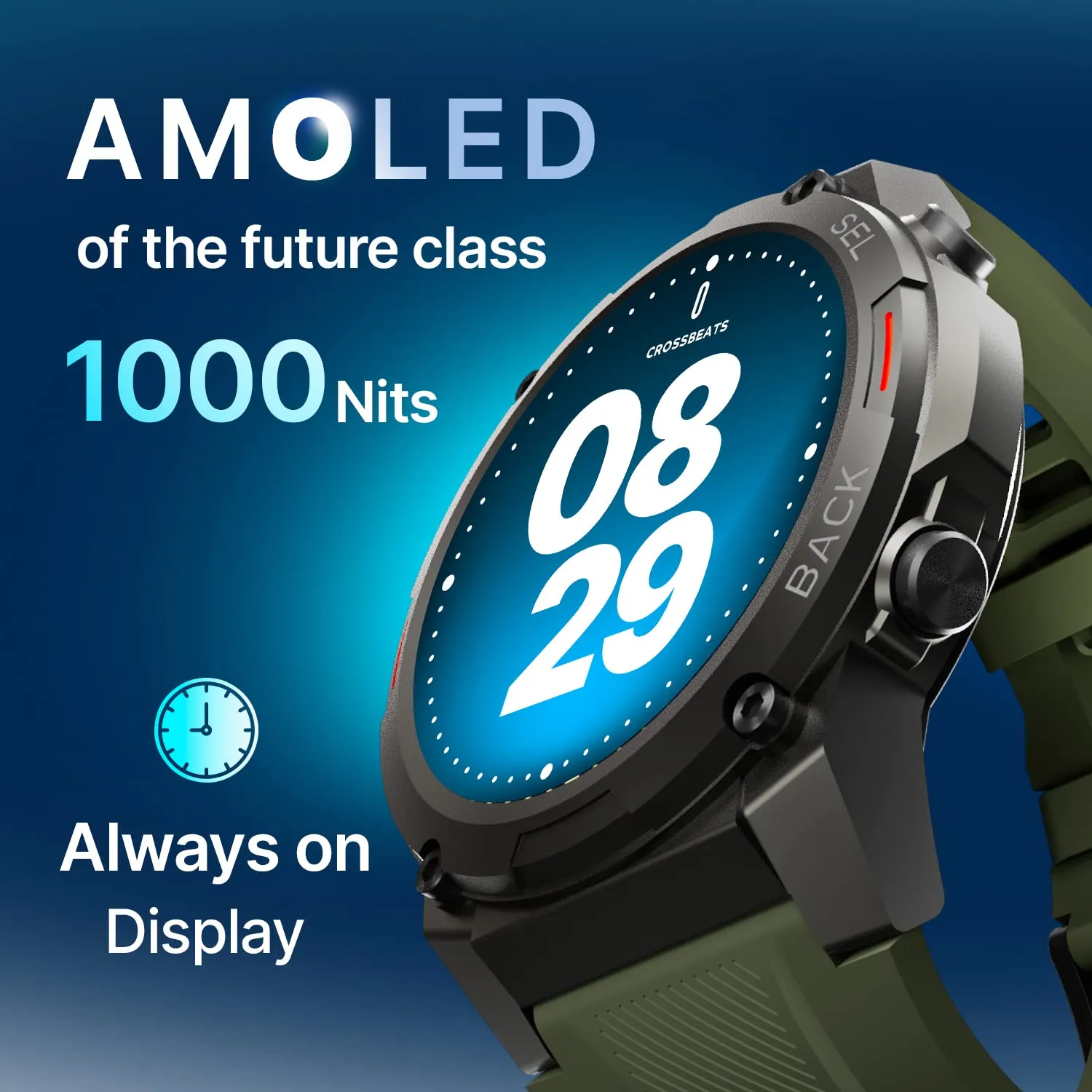 CrossBeats Armour 1.43" Super AMOLED Swimproof Always ON Bluetooth Calling Rugged Outdoor Military Standard Certified, 125  Sports Modes, 15 Day Battery Life Smartwatch for Men (Green)