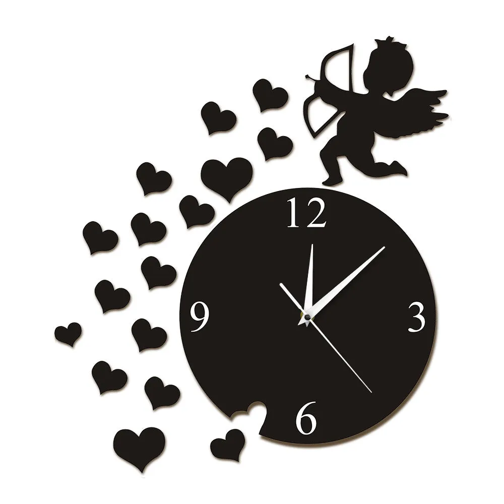 Cupid Arrow Hearts Cherub Angel Wall Art Home Decor Modern Wall Clock Flying Cupid Love Angel Decorative Wall Watch Clock Gift