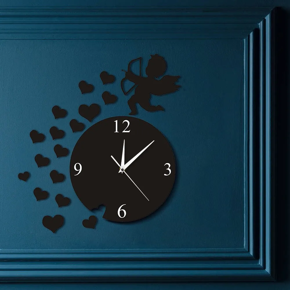 Cupid Arrow Hearts Cherub Angel Wall Art Home Decor Modern Wall Clock Flying Cupid Love Angel Decorative Wall Watch Clock Gift
