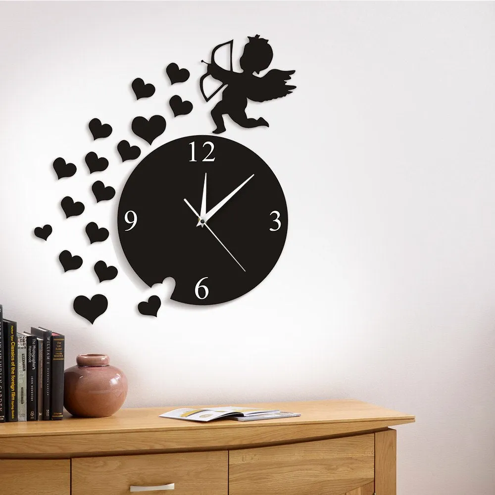 Cupid Arrow Hearts Cherub Angel Wall Art Home Decor Modern Wall Clock Flying Cupid Love Angel Decorative Wall Watch Clock Gift