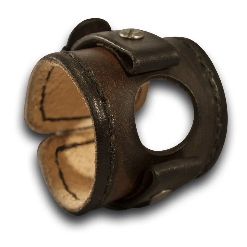 Dark Brown Apple iWatch Leather Cuff Watch Band with Stitching