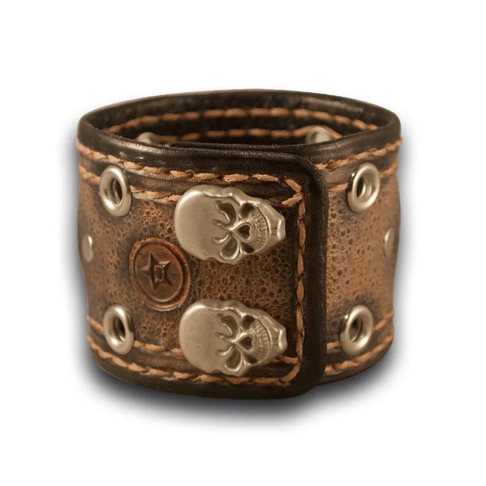 Desert Sand Stressed Apple iWatch Leather Cuff Band with Skull Snaps