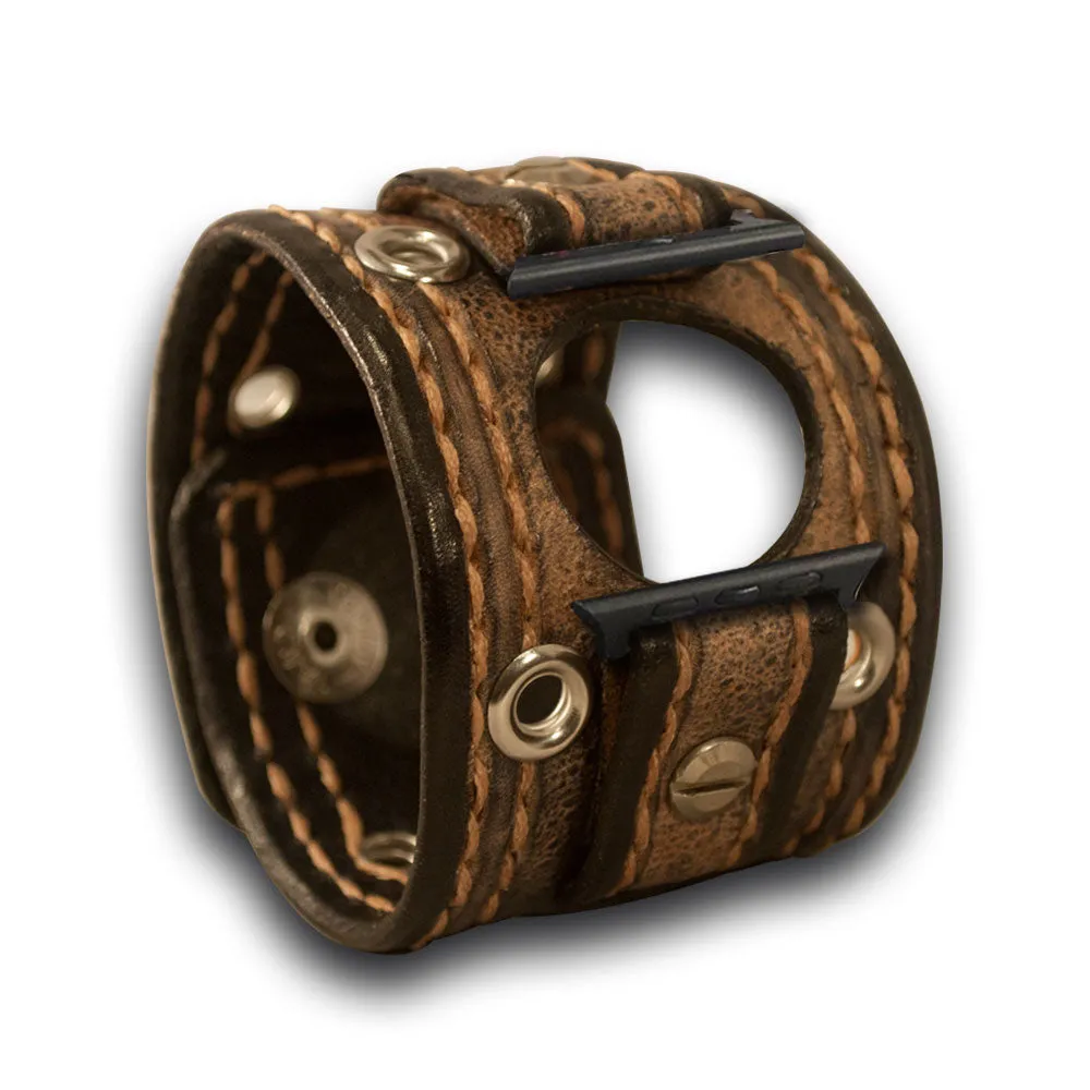 Desert Sand Stressed Apple iWatch Leather Cuff Band with Skull Snaps