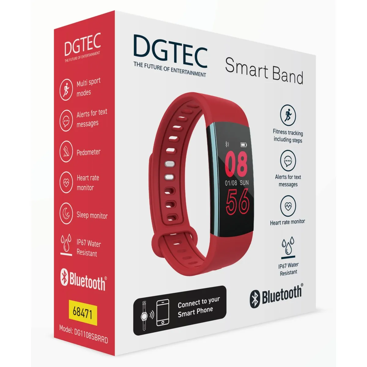 DGTEC Bluetooth Smart Band - Black / Red