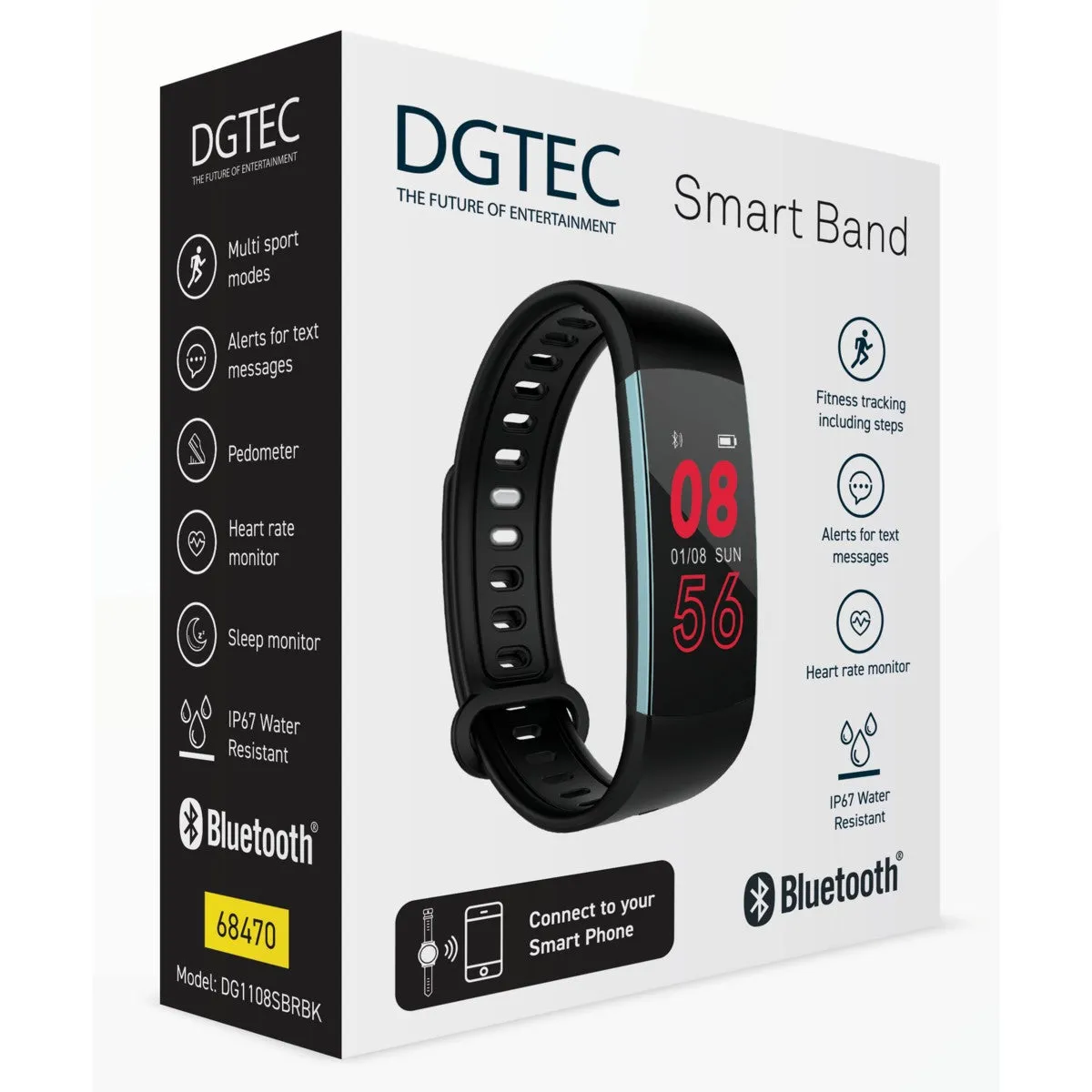 DGTEC Bluetooth Smart Band - Black / Red