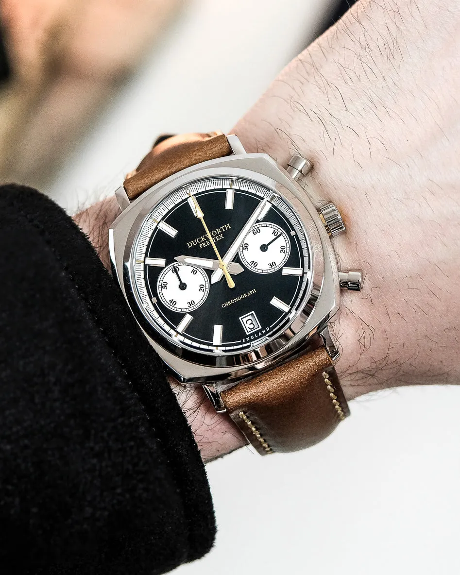 DP Watch Chronograph 42 Black Sunburst Tan Leather