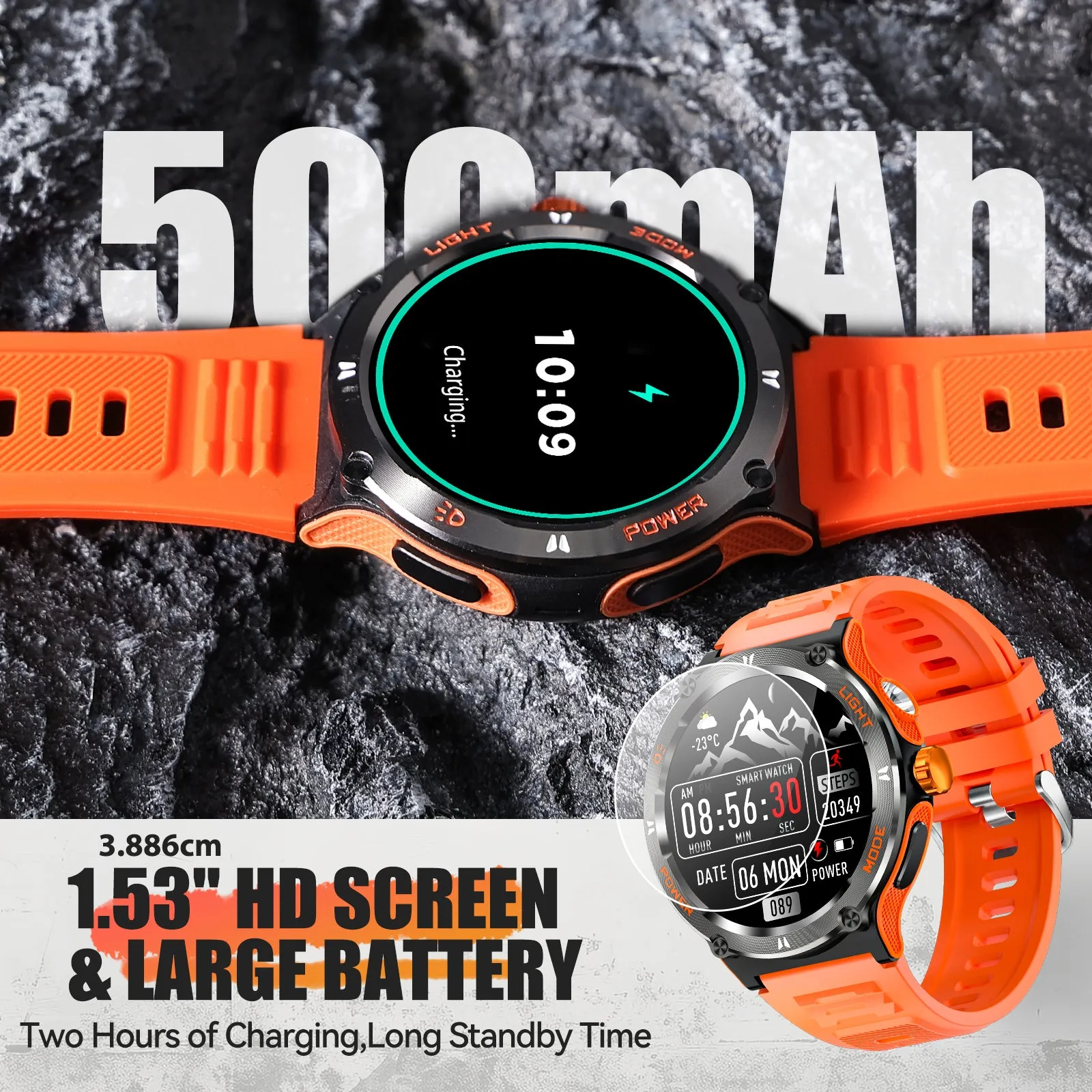 EIGIIS Smart Watches for Men 1.53" HD Screen with LED Flashlight, Outdoor  Smartwatch with Compass 3ATM Waterproof 500mAh Battery Capacity Wireless Call, Massive Dials, Fitness Tracker with Heart Rate Sleep Monitor for iOS & Android