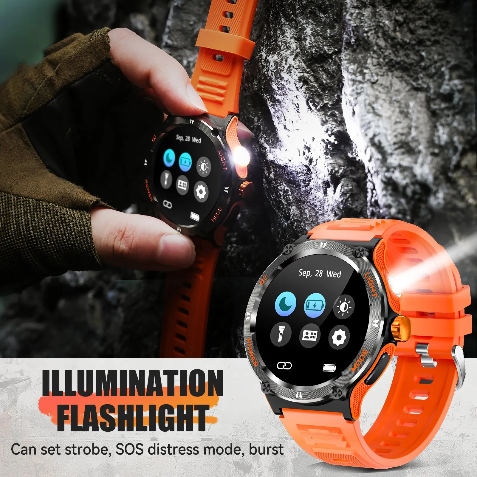 EIGIIS Smart Watches for Men 1.53" HD Screen with LED Flashlight, Outdoor  Smartwatch with Compass 3ATM Waterproof 500mAh Battery Capacity Wireless Call, Massive Dials, Fitness Tracker with Heart Rate Sleep Monitor for iOS & Android