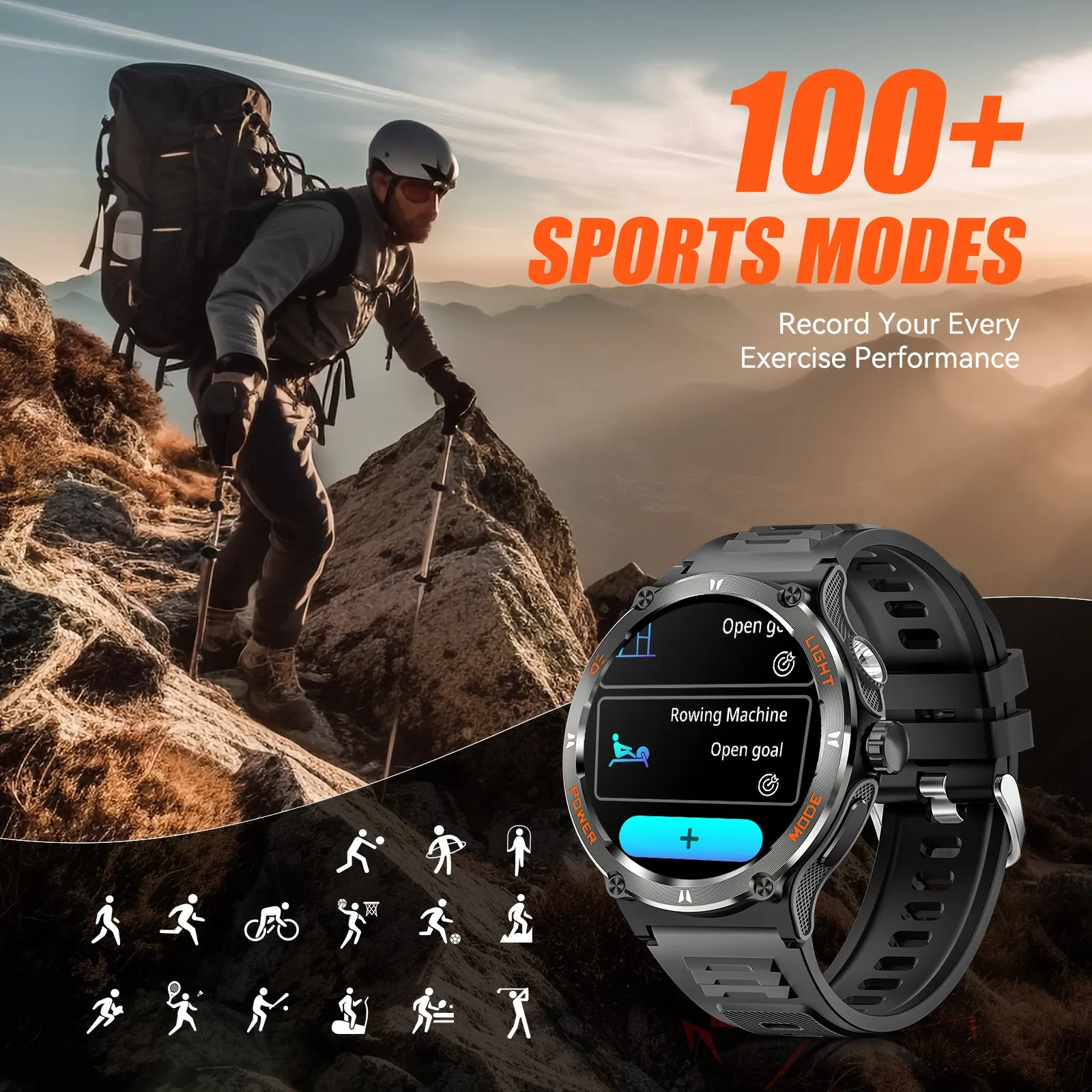 EIGIIS Smart Watches for Men 1.53" HD Screen with LED Flashlight, Outdoor  Smartwatch with Compass 3ATM Waterproof 500mAh Battery Capacity Wireless Call, Massive Dials, Fitness Tracker with Heart Rate Sleep Monitor for iOS & Android