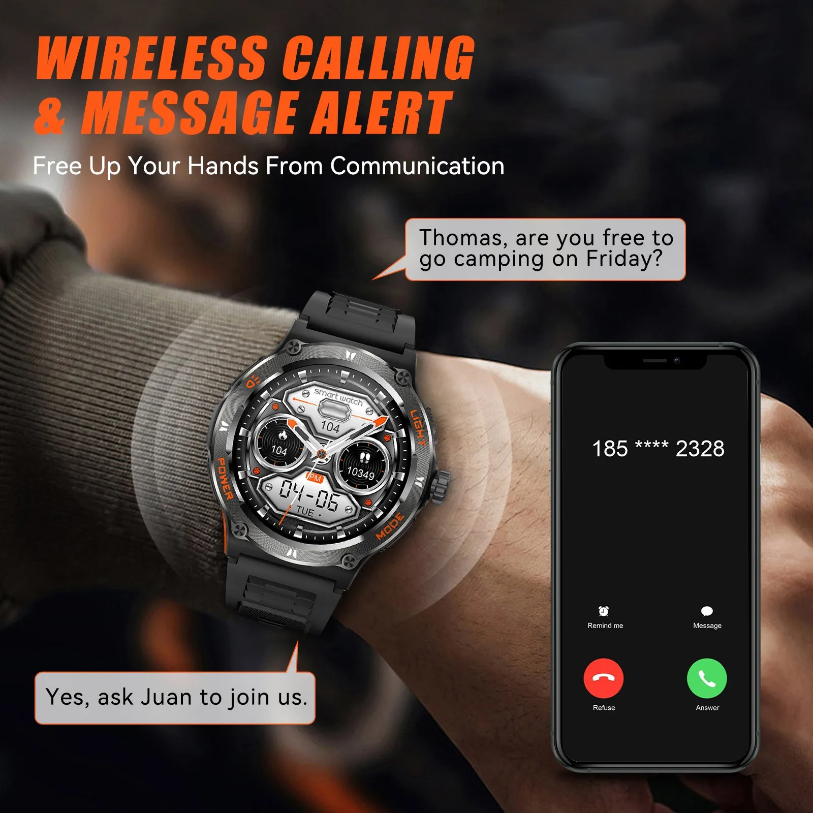 EIGIIS Smart Watches for Men 1.53" HD Screen with LED Flashlight, Outdoor  Smartwatch with Compass 3ATM Waterproof 500mAh Battery Capacity Wireless Call, Massive Dials, Fitness Tracker with Heart Rate Sleep Monitor for iOS & Android