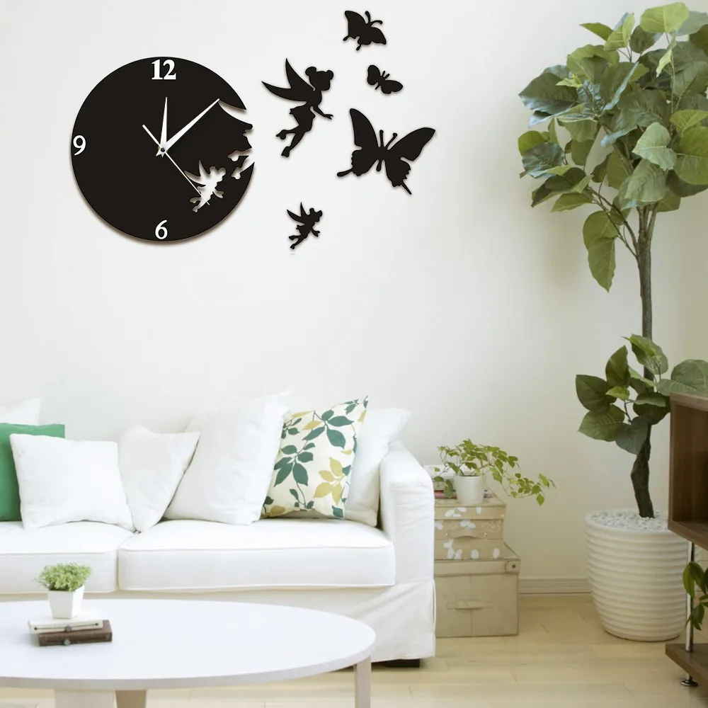 Fairy Angel Flew Away Wall Clock Modern Wall Art Home Decor Flying Butterflies Wall Clock Decorative Escape Clock Watch