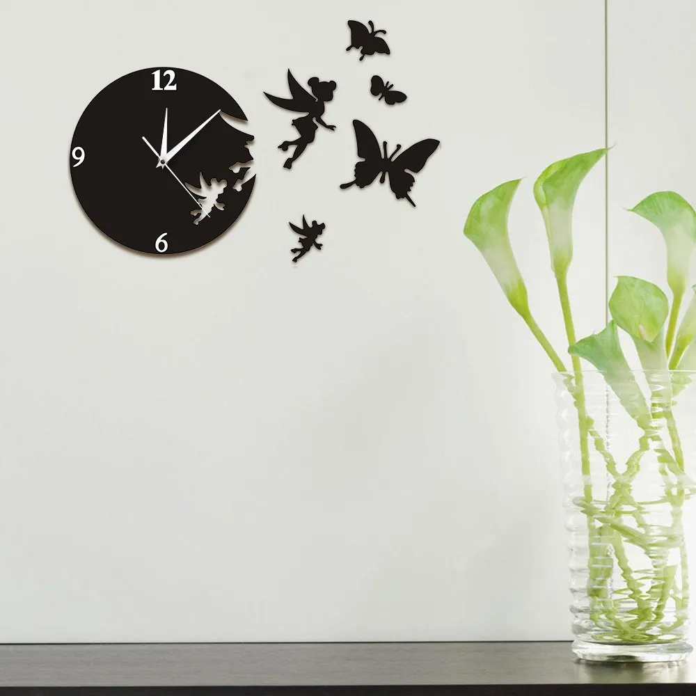 Fairy Angel Flew Away Wall Clock Modern Wall Art Home Decor Flying Butterflies Wall Clock Decorative Escape Clock Watch