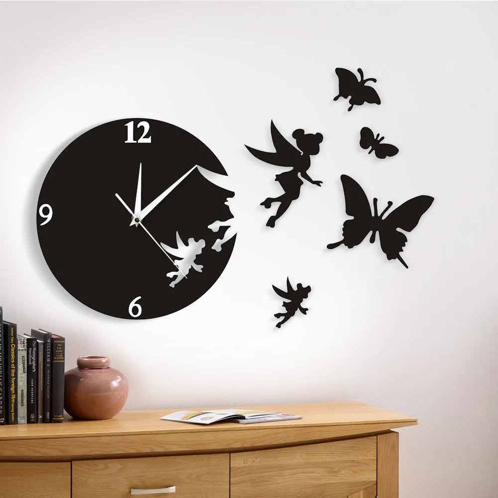 Fairy Angel Flew Away Wall Clock Modern Wall Art Home Decor Flying Butterflies Wall Clock Decorative Escape Clock Watch