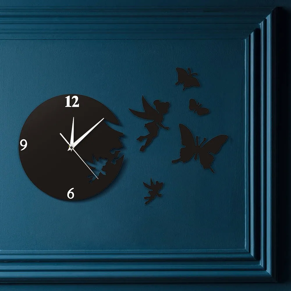 Fairy Angel Flew Away Wall Clock Modern Wall Art Home Decor Flying Butterflies Wall Clock Decorative Escape Clock Watch