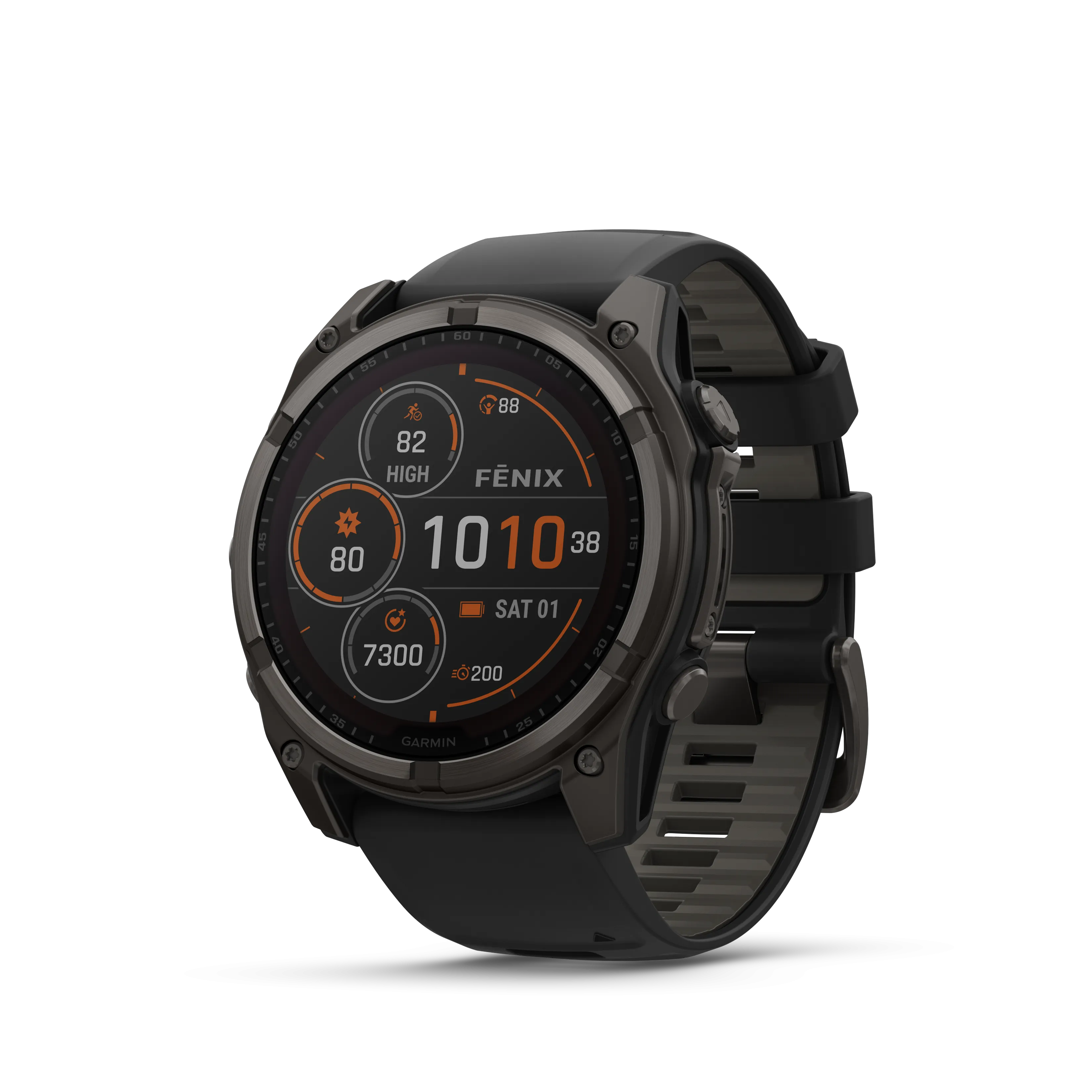 Fenix 8 GPS Smartwatch, 51mm - Solar, Sapphire, Carbon Grey DLC Titanium With Black/Pebble Grey Silicone Band - 010-02907-11