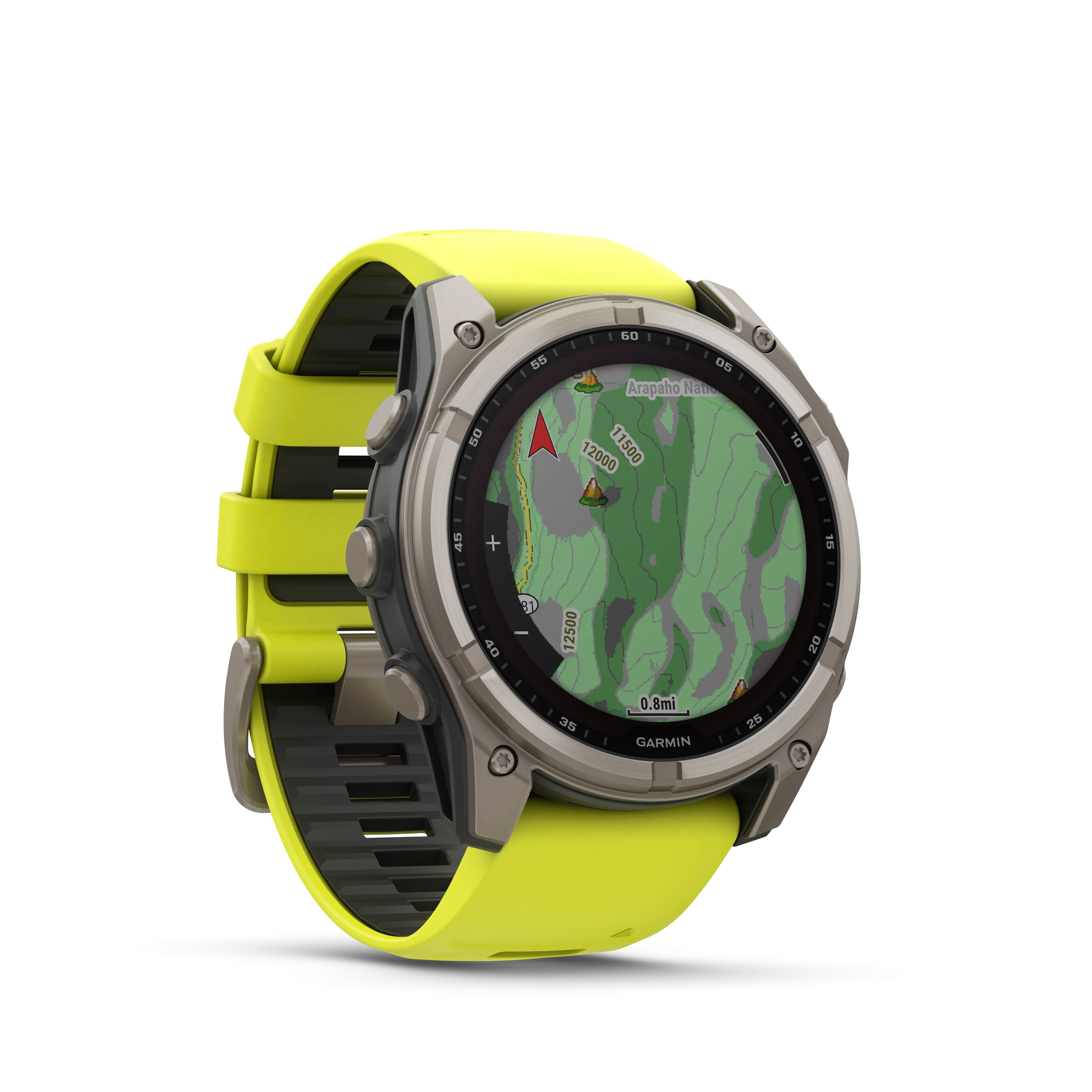 Fenix 8 GPS Smartwatch, 51mm - Solar, Sapphire, Titanium with Amp Yellow/Graphite Silicone Band - 010-02907-21