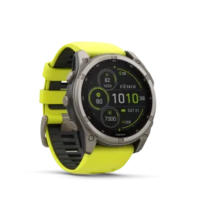 Fenix 8 GPS Smartwatch, 51mm - Solar, Sapphire, Titanium with Amp Yellow/Graphite Silicone Band - 010-02907-21