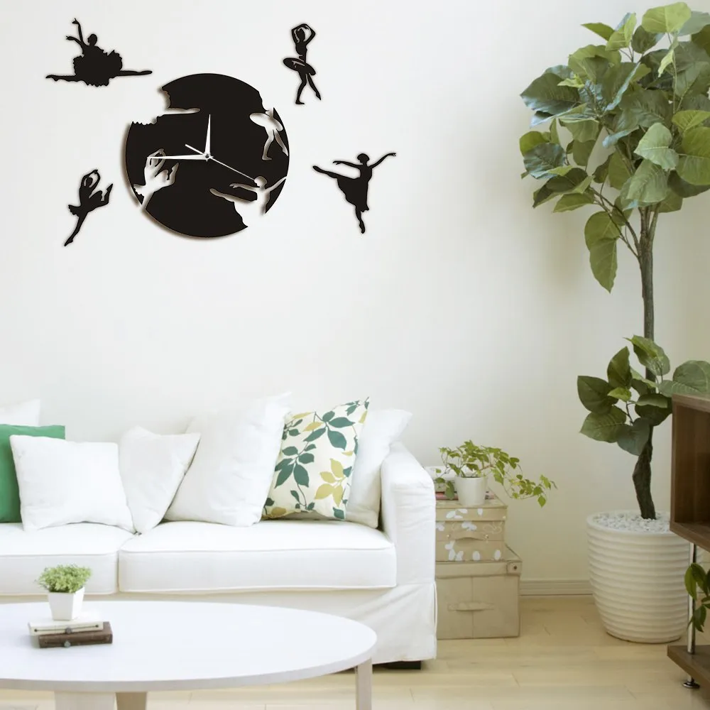Flowing Ballerinas Wall Art Dancing Room Wall Decor Modern Clock Dancing Girls Decorative Wall Clocks Escape Girls Clock Watch