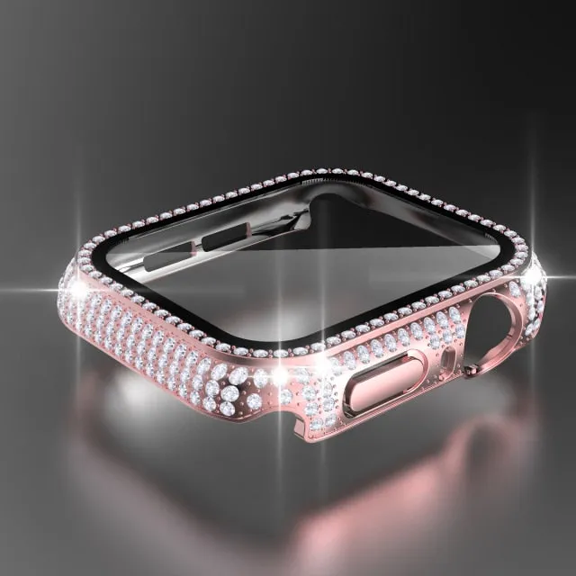Glass   Cover for Apple Watch case Series 6 5 4 Diamond bumper   Screen Protector iWatch 38mm 40mm 42mm 44mm Accessories |Watch Cases|