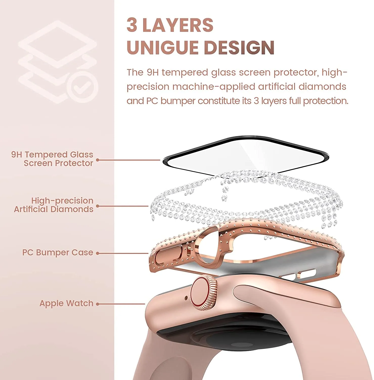 Glass   Cover for Apple Watch case Series 6 5 4 Diamond bumper   Screen Protector iWatch 38mm 40mm 42mm 44mm Accessories |Watch Cases|