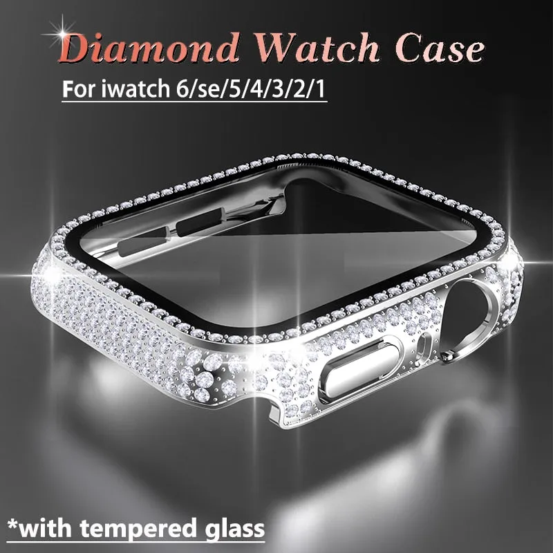 Glass   Cover for Apple Watch case Series 6 5 4 Diamond bumper   Screen Protector iWatch 38mm 40mm 42mm 44mm Accessories |Watch Cases|