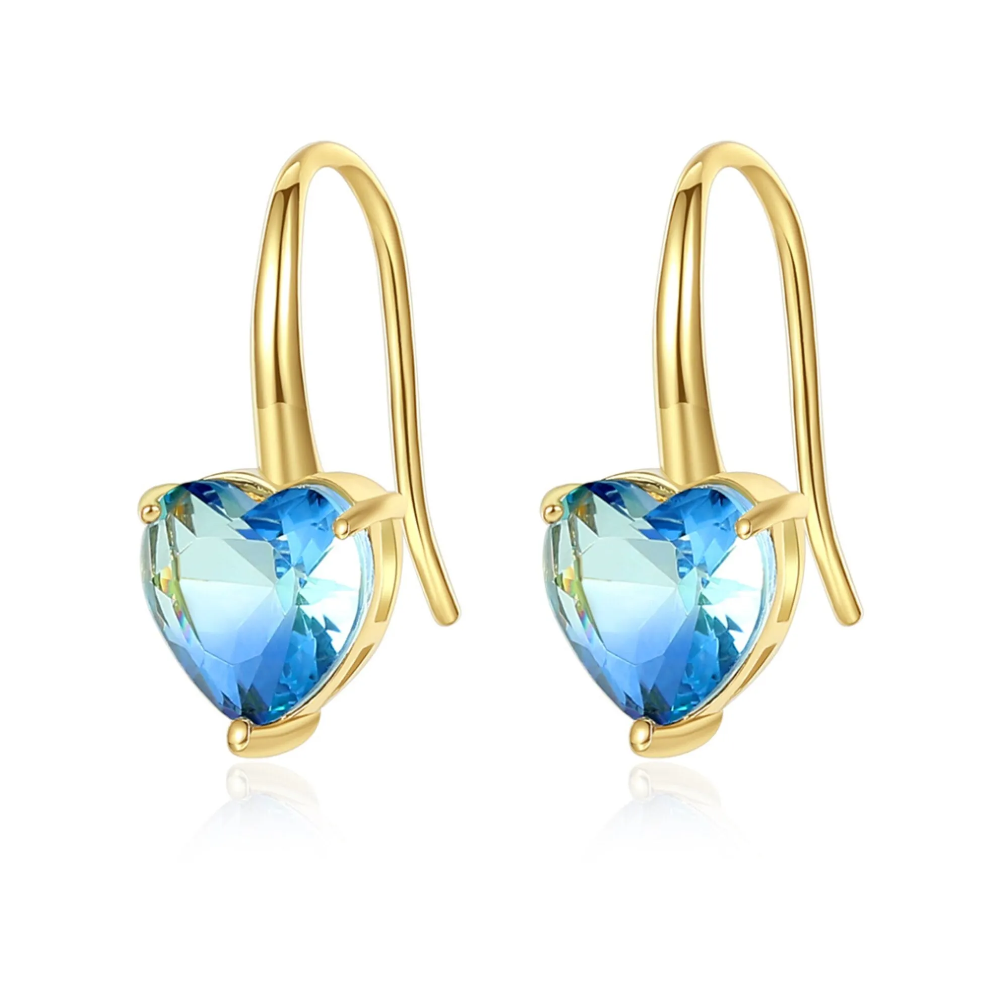 Gradient blue red heart CZ crystal drop earrings hook drops blue purple red