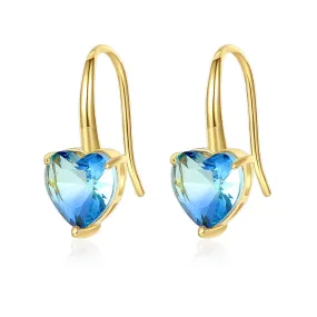 Gradient blue red heart CZ crystal drop earrings hook drops blue purple red